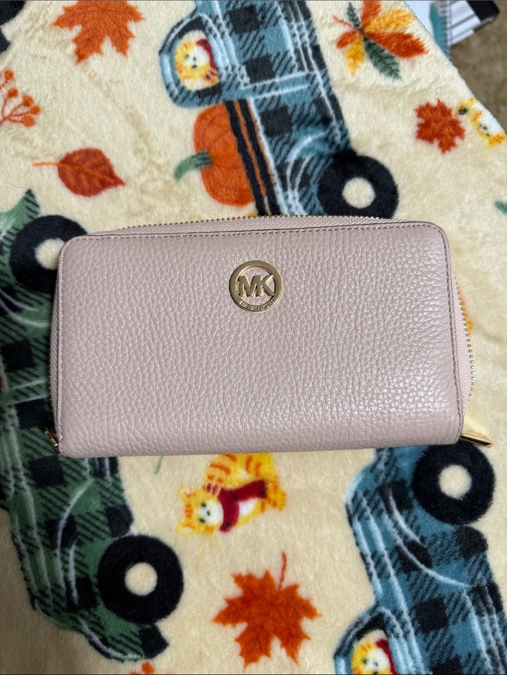 Michael Kors Zip-Around Pebbled Leather Wallet in Light Blush